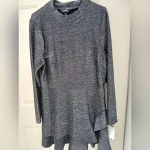 Speechless Gray Metalic midi dress with asymetrical ruffle Casual Work